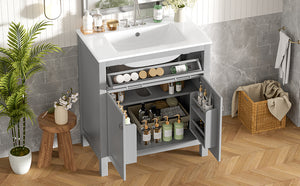 English Elm 30" Modern Bathroom Vanity with Ceramic Sink and Soft-Close Doors, Solid Wood MDF Build, Sleek Handles Gray N729P263155E