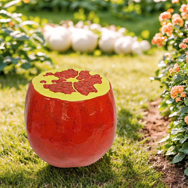 English Elm Pomegranate Resin Sculpted Stool Outdoor Side Table Plant Stand Accent Decor W5709P496325