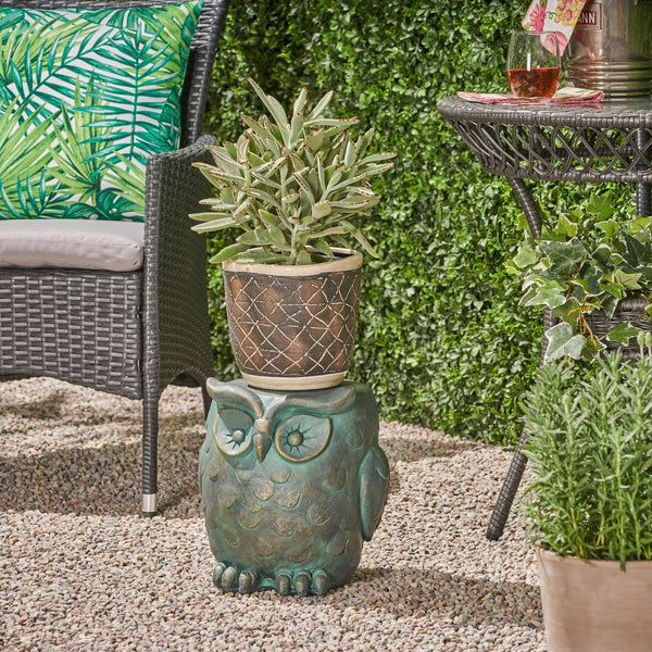 English Elm Christopher Knight Home® - OWL Antique Green Garden Stool - Weather-Resistant Magnesium Oxide Accent Table, Outdoor Seat, 16" 63390.00GD