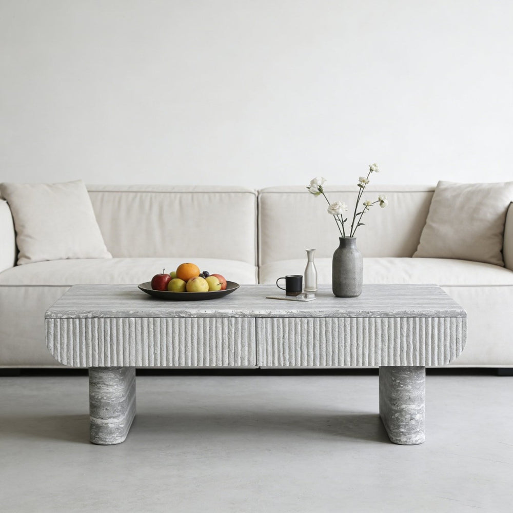 English Elm Coffee Table Oval Silhouette Fluted Drawer Mdf Mid Century Modern Living Room W3040P428630