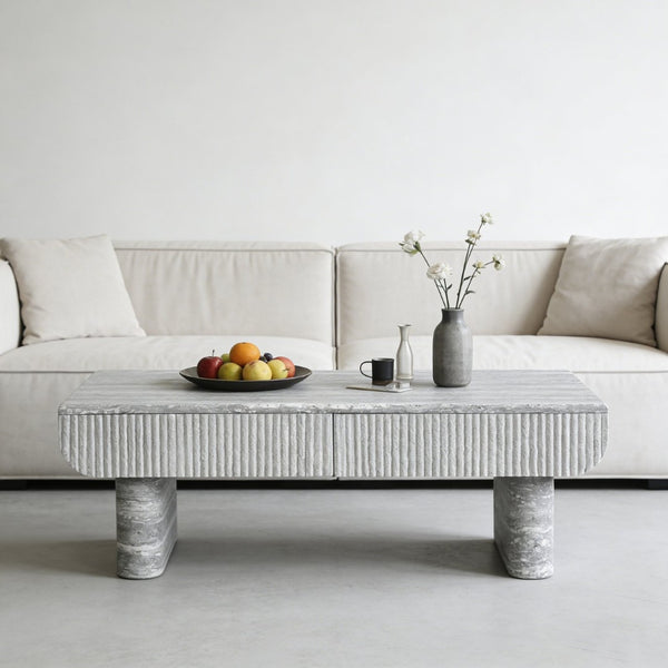 English Elm Coffee Table Oval Silhouette Fluted Drawer Mdf Mid Century Modern Living Room W3040P428630