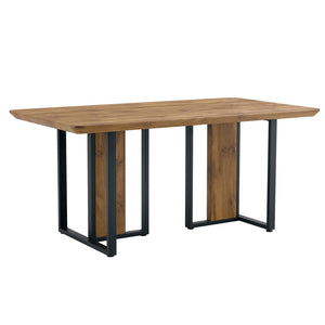 English Elm Modern Industrial Rectangular Dining Table with Wood Grain Top and Black Iron Frame W1151S01884