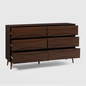 58" 6-Drawer Solid Wood Dresser with Curved Front Detail Walnut BRATT6DRDWT-T Walker Edison