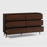 58" 6-Drawer Solid Wood Dresser with Curved Front Detail Walnut BRATT6DRDWT-T Walker Edison