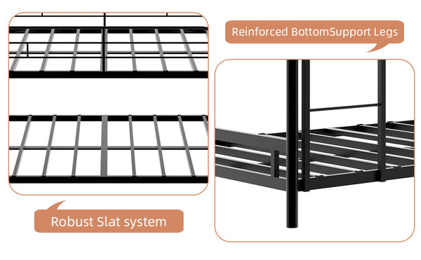 English Elm Heavy-duty triple bunk bed frame with built-in ladder, full guardrails, metal slats, space-saving design Black W1935P330699