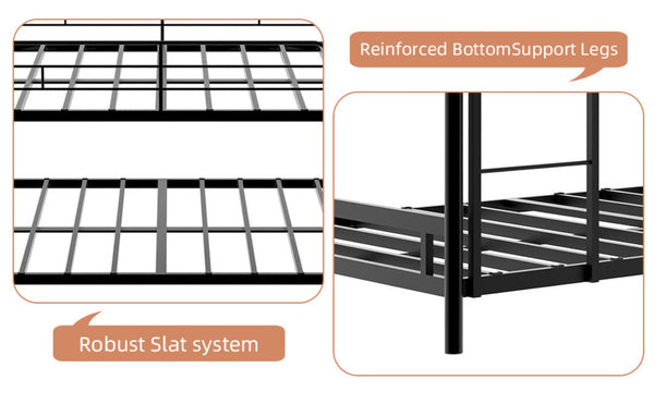 English Elm Heavy-duty Triple Bunk Bed Steel Frame with Full Guardrails and Dual Ladders Black W1935S00005
