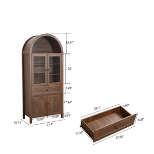 English Elm Dome Top Apothecary Cabinet Antique Inspired Tall Storage with Arched Silhouette Walnut,Walnut Brown W1785S00001