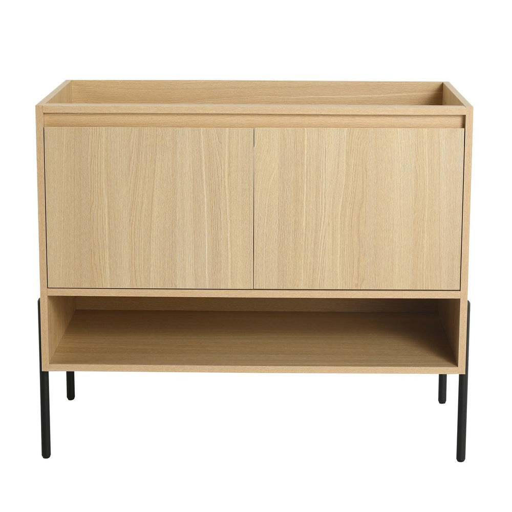 English Elm 36" Freestanding Bathroom Vanity Cabinet, 2 Soft-Close Doors, KD Packing, No Sink Included, Modern Storage Solution W1972P199461