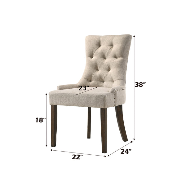 English Elm Farren Tufted Beige Fabric Side Chairs Set of 2 with Nailhead Trim, Box Seat & Weathered Oak Legs B2726P338680
