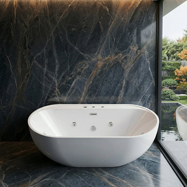 English Elm 67" Whirlpool Air Bubble Soaking Tub Acrylic Freestanding Hydrotherapy Spa Bath White W3605P361170
