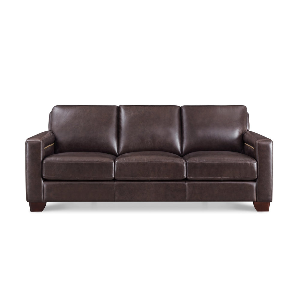 English Elm Alice Premium Leather Sofa Brown — Top-Grain Seating, Pocket Coil Comfort, Memory Foam, Kiln-Dried Frame B2705P338107