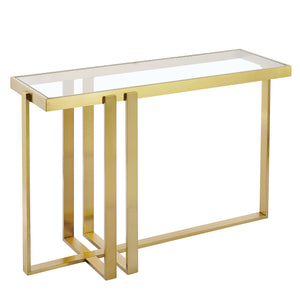 Worldwide Home Furnishings Paxton-console Table - Elegant Gold Finish With Clear Glass Top For Modern Living Room Décor Brushed Gold Metal,Glass 502-167gl