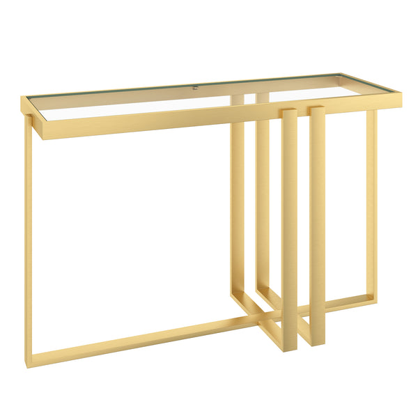 Worldwide Home Furnishings Paxton-console Table - Elegant Gold Finish With Clear Glass Top For Modern Living Room Décor Brushed Gold Metal,Glass 502-167gl