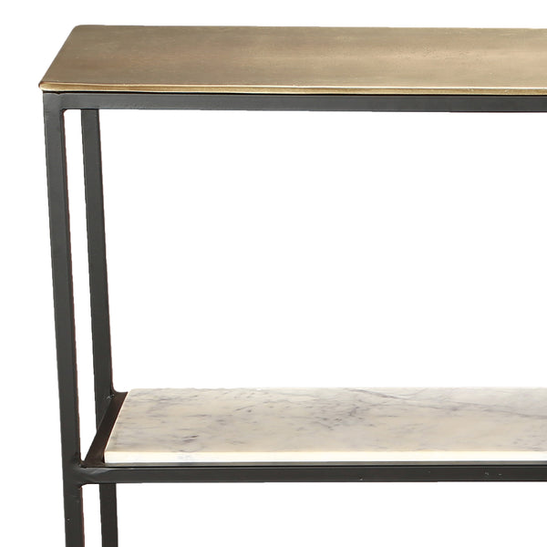 Worldwide Home Furnishings Izzy-console Table - Chic Antique Gold & Black Metal Design With Marble Shelf For Small Spaces Antique Gold,Black Metal,Marble 502-179gl_Bk