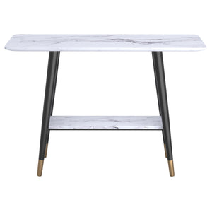 Worldwide Home Furnishings Emery-2tier Stylish Marble-look Console Table With Aged Gold Accents - Versatile & Modern Design White Faux Marble,Black Engineered Wood,Laminated Veneer,Metal 502-294wt