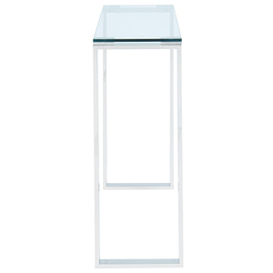 Worldwide Home Furnishings Zevon-console/Desk-silver: Sleek Minimalist Design With Polished Stainless Steel & Clear Glass Elegance Silver Stainless Steel,Glass 502-408ch