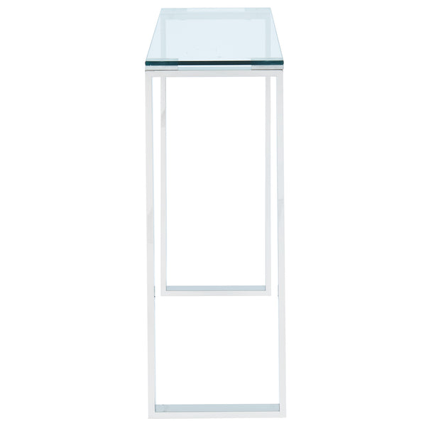 Worldwide Home Furnishings Zevon-console/Desk-silver: Sleek Minimalist Design With Polished Stainless Steel & Clear Glass Elegance Silver Stainless Steel,Glass 502-408ch