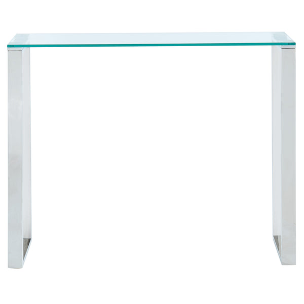Worldwide Home Furnishings Zevon-console/Desk-silver: Sleek Minimalist Design With Polished Stainless Steel & Clear Glass Elegance Silver Stainless Steel,Glass 502-408ch