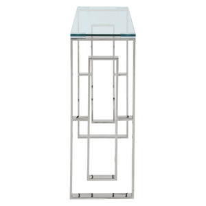 Worldwide Home Furnishings Eros-console/Desk-silver: Elegant Console Table For Entryway, Stylish Display, And Functional Design Silver Stainless Steel,Glass 502-482ch
