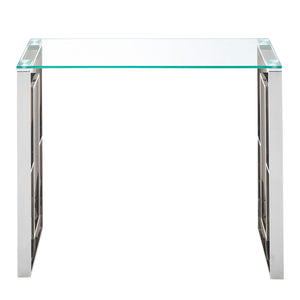 Worldwide Home Furnishings Eros-console/Desk-silver: Elegant Console Table For Entryway, Stylish Display, And Functional Design Silver Stainless Steel,Glass 502-482ch