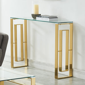 Worldwide Home Furnishings Eros-console/Desk-silver: Elegant Console Table For Entryway, Stylish Display, And Functional Design Gold Stainless Steel,Glass 502-482gl