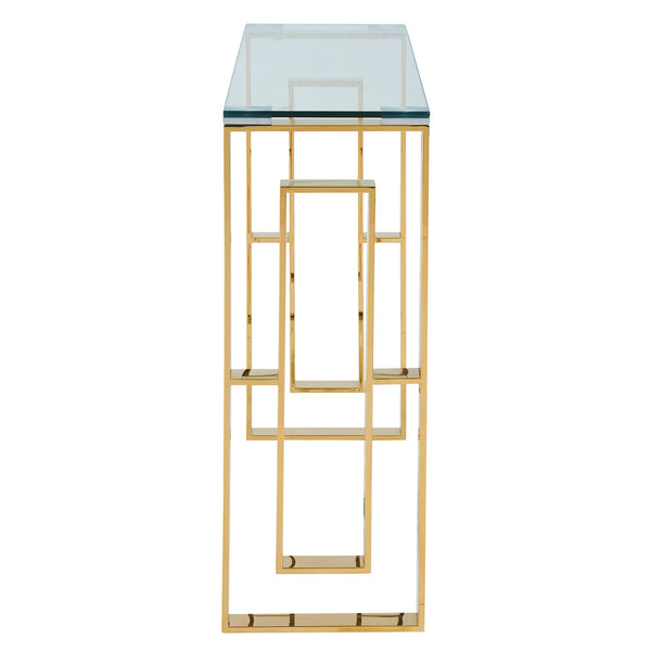 Worldwide Home Furnishings Eros-console/Desk-silver: Elegant Console Table For Entryway, Stylish Display, And Functional Design Gold Stainless Steel,Glass 502-482gl