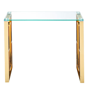 Worldwide Home Furnishings Eros-console/Desk-silver: Elegant Console Table For Entryway, Stylish Display, And Functional Design Gold Stainless Steel,Glass 502-482gl