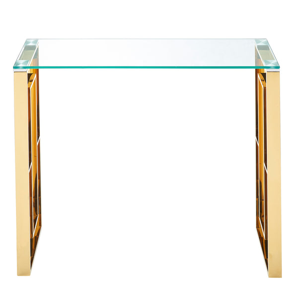 Worldwide Home Furnishings Eros-console/Desk-silver: Elegant Console Table For Entryway, Stylish Display, And Functional Design Gold Stainless Steel,Glass 502-482gl