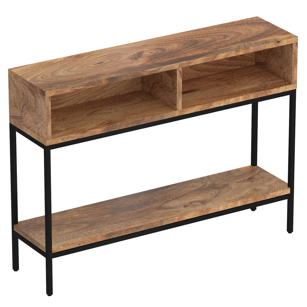 Worldwide Home Furnishings Ojas-console Table - Rustic Modern Design With Natural Burnt Finish & Spacious Storage Solutions Natural Burnt,Black Solid Wood,Wrought Iron 502-513nt