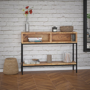 Worldwide Home Furnishings Ojas-console Table - Rustic Modern Design With Natural Burnt Finish & Spacious Storage Solutions Natural Burnt,Black Solid Wood,Wrought Iron 502-513nt