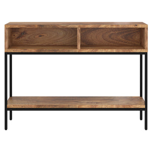Worldwide Home Furnishings Ojas-console Table - Rustic Modern Design With Natural Burnt Finish & Spacious Storage Solutions Natural Burnt,Black Solid Wood,Wrought Iron 502-513nt