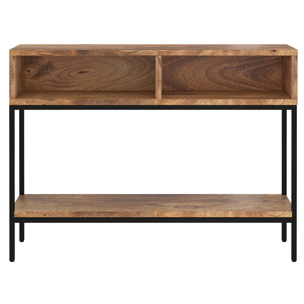 Worldwide Home Furnishings Ojas-console Table - Rustic Modern Design With Natural Burnt Finish & Spacious Storage Solutions Natural Burnt,Black Solid Wood,Wrought Iron 502-513nt