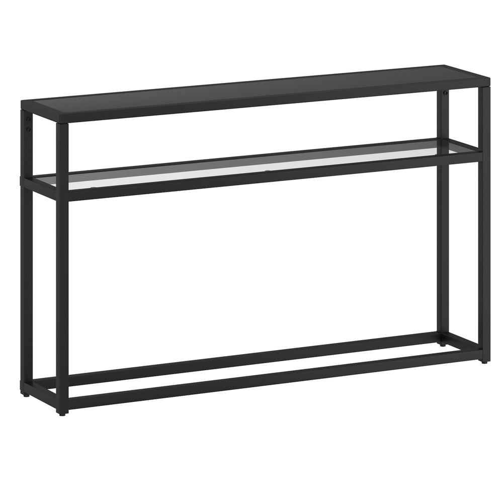 Worldwide Home Furnishings Quinn-console Elegant Black Table With Glass Shelf - Perfect For Hallways & Modern Interiors Black Metal,Glass,Engineered Wood 502-524bk
