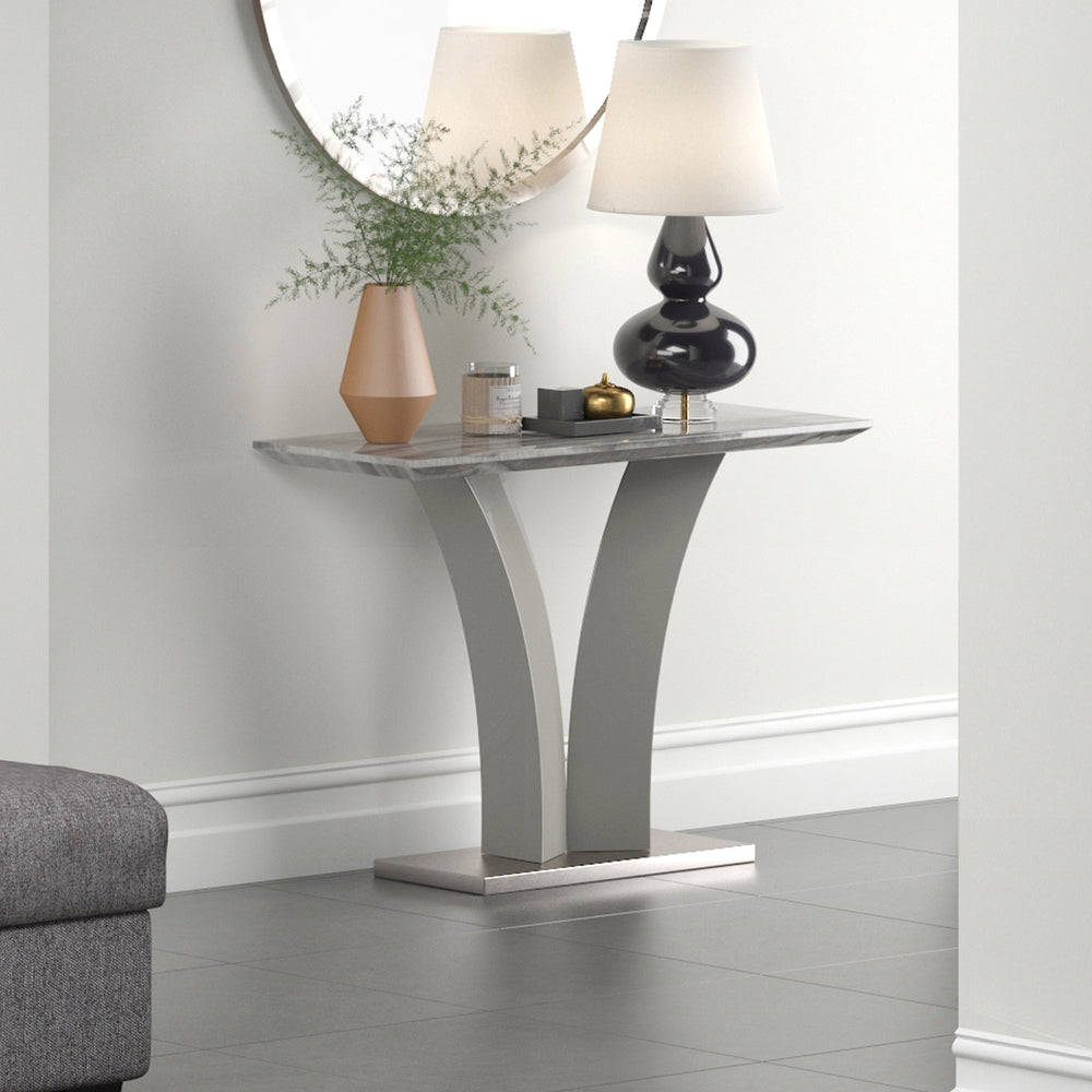 Worldwide Home Furnishings Napoli-console Table - Modern Marble Look, Stylish Grey Finish With Geometric Base For Any Space Light Grey Faux Marble,Stainless Steel 502-545gy