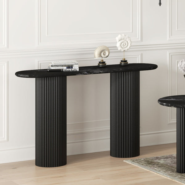 Worldwide Home Furnishings Jilsa-console Table - Exquisite Mango Wood & Beveled Marble Top For Elegant Home Décor Style Black,Black Solid Wood,Marble 502-551blk