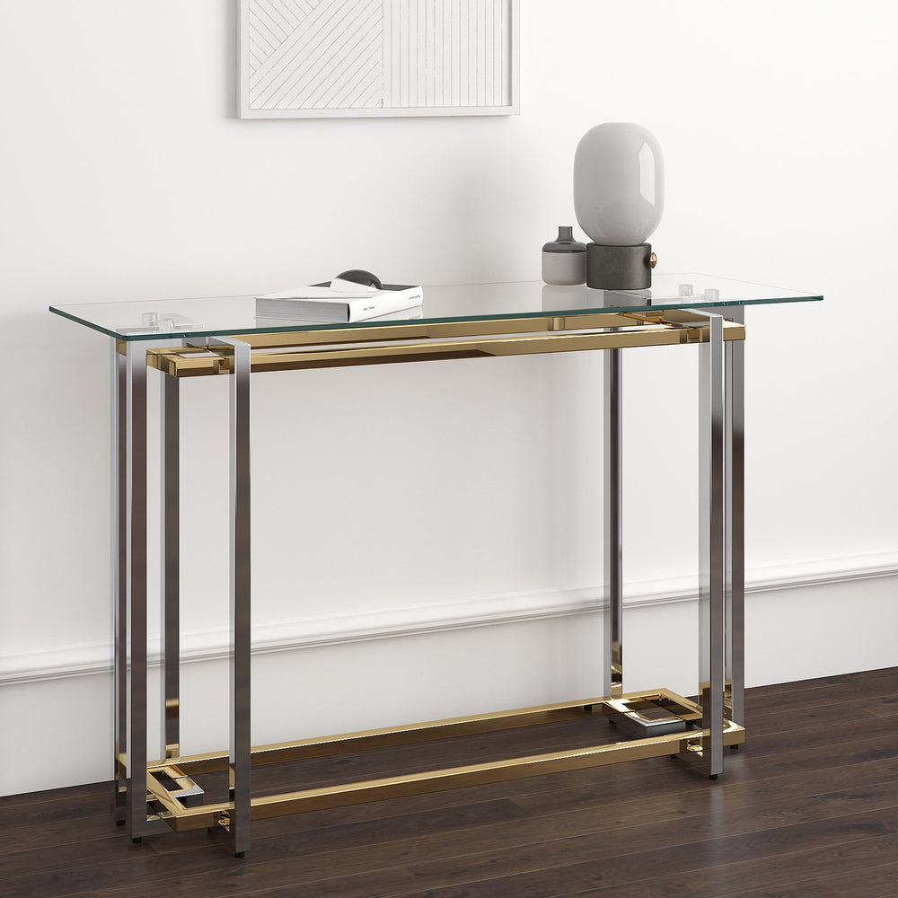Worldwide Home Furnishings Florina-console Stylish Metal & Glass Table With Gold & Silver Finish - Perfect For Any Space Silver,Gold Metal,Glass 502-561ch