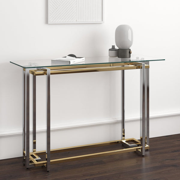 Worldwide Home Furnishings Florina-console Stylish Metal & Glass Table With Gold & Silver Finish - Perfect For Any Space Silver,Gold Metal,Glass 502-561ch