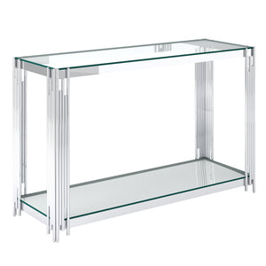 Worldwide Home Furnishings Estrel-console Table – Contemporary Art-deco Design With Polished Metal Frame And Glass Display Storage Silver Metal,Glass 502-630ch