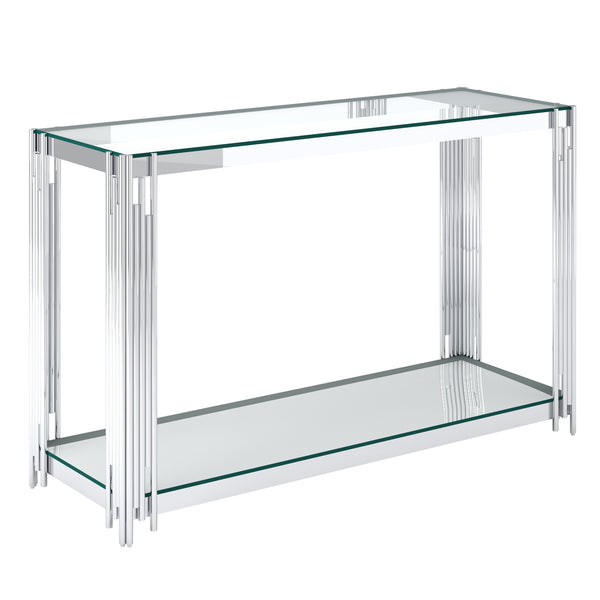 Worldwide Home Furnishings Estrel-console Table – Contemporary Art-deco Design With Polished Metal Frame And Glass Display Storage Silver Metal,Glass 502-630ch