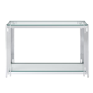 Worldwide Home Furnishings Estrel-console Table – Contemporary Art-deco Design With Polished Metal Frame And Glass Display Storage Silver Metal,Glass 502-630ch