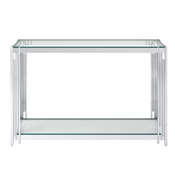 Worldwide Home Furnishings Estrel-console Table – Contemporary Art-deco Design With Polished Metal Frame And Glass Display Storage Silver Metal,Glass 502-630ch