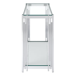 Worldwide Home Furnishings Estrel-console Table – Contemporary Art-deco Design With Polished Metal Frame And Glass Display Storage Silver Metal,Glass 502-630ch