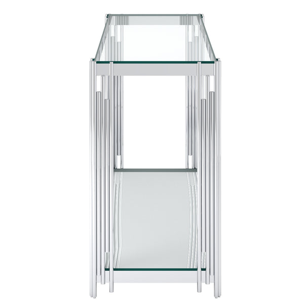 Worldwide Home Furnishings Estrel-console Table – Contemporary Art-deco Design With Polished Metal Frame And Glass Display Storage Silver Metal,Glass 502-630ch