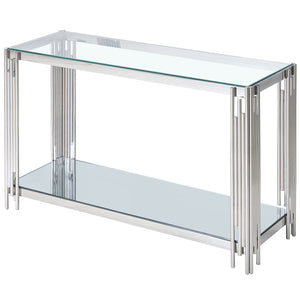 Worldwide Home Furnishings Estrel-console Table – Contemporary Art-deco Design With Polished Metal Frame And Glass Display Storage Silver Metal,Glass 502-630ch
