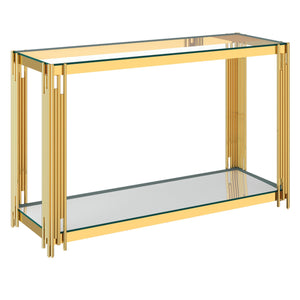 Worldwide Home Furnishings Estrel-console Table – Contemporary Art-deco Design With Polished Metal Frame And Glass Display Storage Gold Metal,Glass 502-630gl