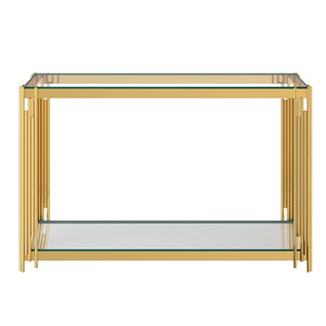 Worldwide Home Furnishings Estrel-console Table – Contemporary Art-deco Design With Polished Metal Frame And Glass Display Storage Gold Metal,Glass 502-630gl