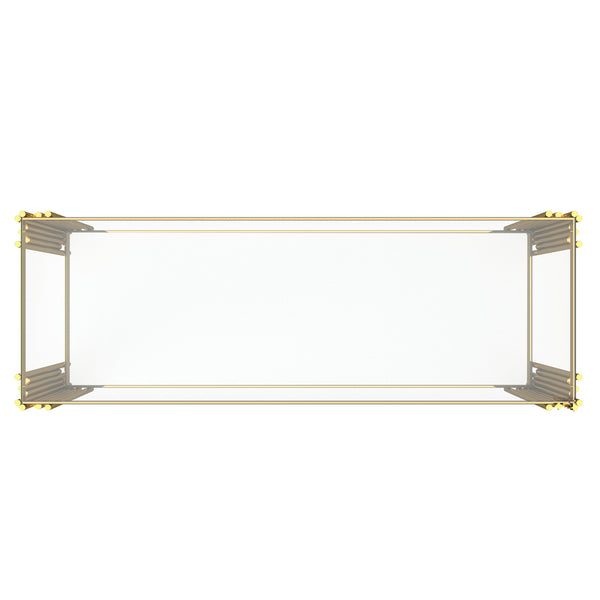 Worldwide Home Furnishings Estrel-console Table – Contemporary Art-deco Design With Polished Metal Frame And Glass Display Storage Gold Metal,Glass 502-630gl