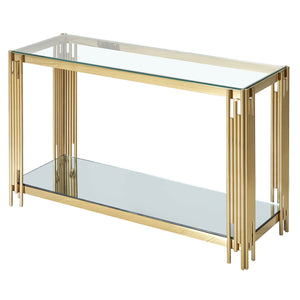 Worldwide Home Furnishings Estrel-console Table – Contemporary Art-deco Design With Polished Metal Frame And Glass Display Storage Gold Metal,Glass 502-630gl