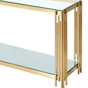 Worldwide Home Furnishings Estrel-console Table – Contemporary Art-deco Design With Polished Metal Frame And Glass Display Storage Gold Metal,Glass 502-630gl