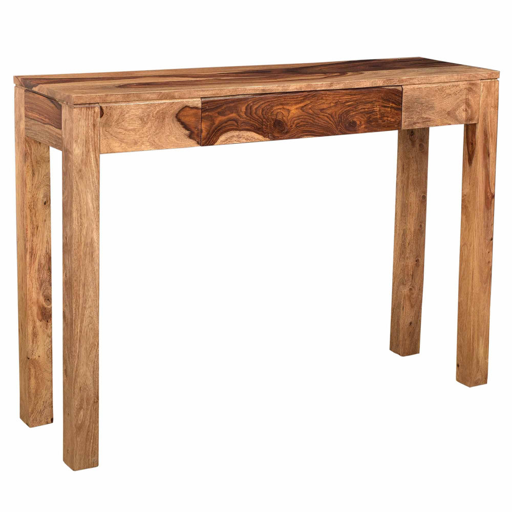 Worldwide Home Furnishings Idris-console/Desk-dark: Handcrafted Sheesham Wood Table With Drawer For Entryway & Hallway Charm Dark Sheesham Solid Wood 502-814dsh